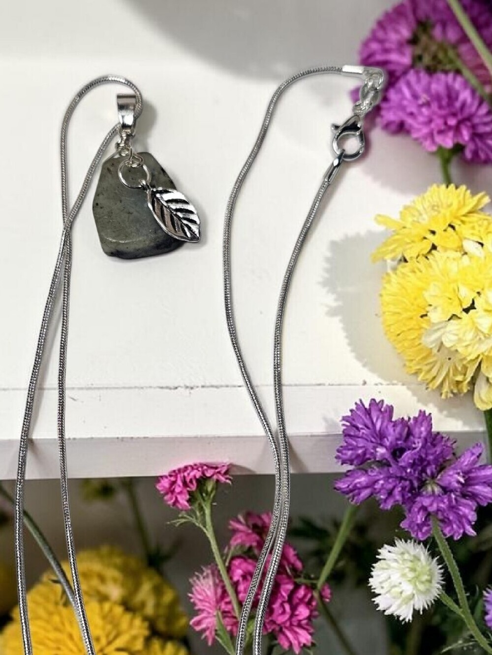 Sterling Silver Heart Leaf Pendant Necklace - Silver